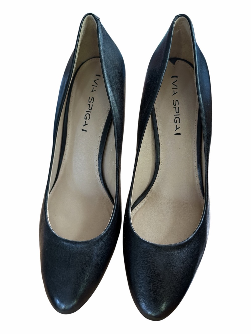 Via Spiga Black Leather Wedge Pumps Italian Made Women’s 8.5M Career Shoes - Picture 13 of 14